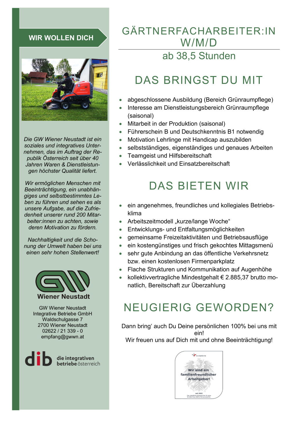 Gartenfacharbeiter:in (W/M/D)