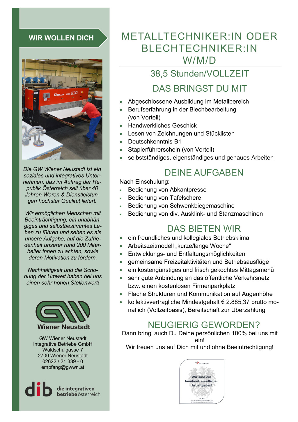 Metalltechniker:in oder Blechtechniker:in (W/M/D)