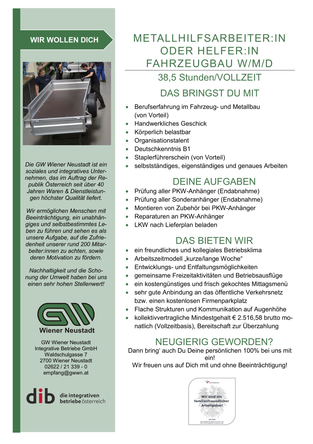 Metallhilfsarbeiter:in oder Helfer:in Fahrzeugbau (W/M/D)