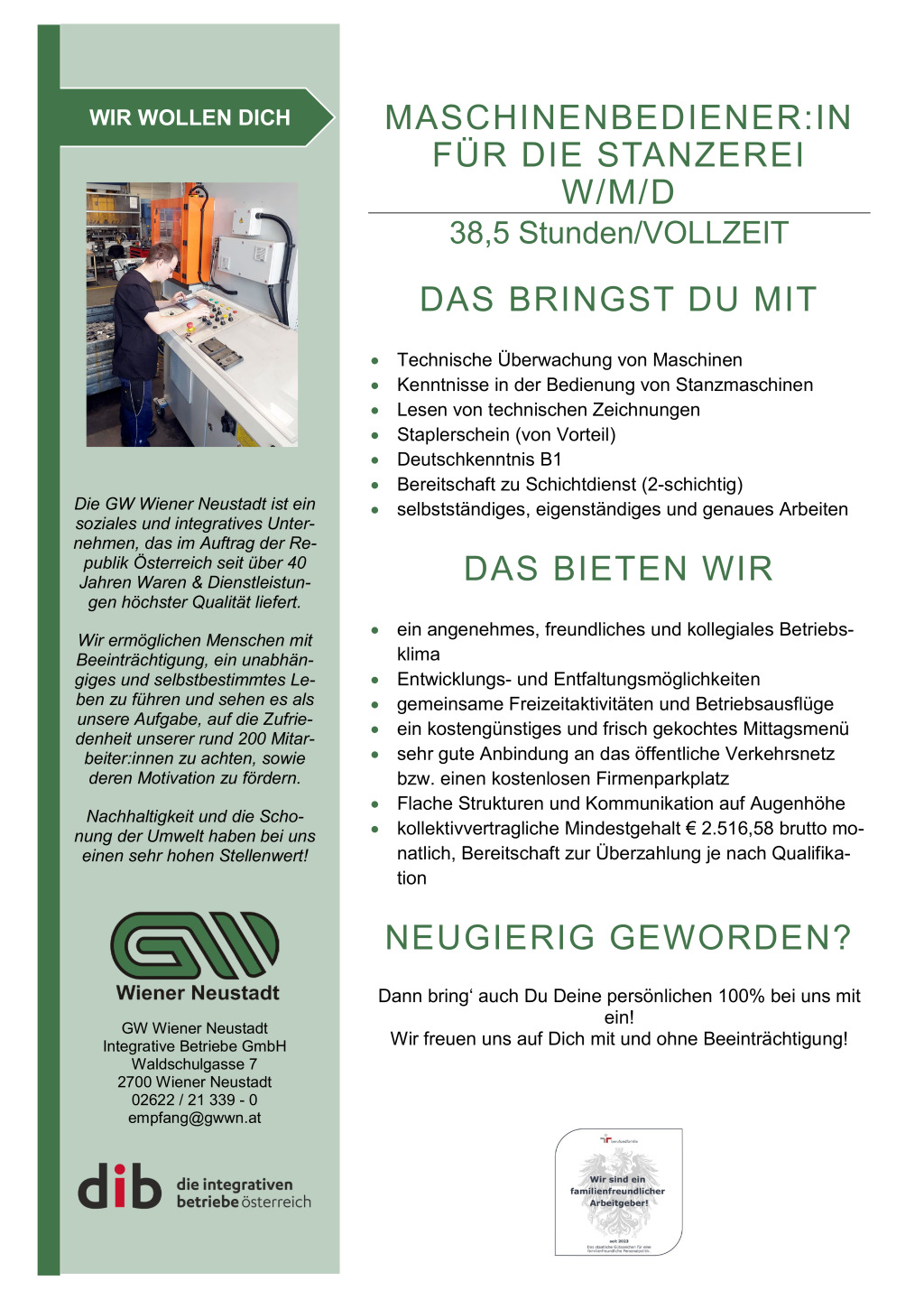 Maschinenbediener:in für die Stanzerei (W/M/D)
