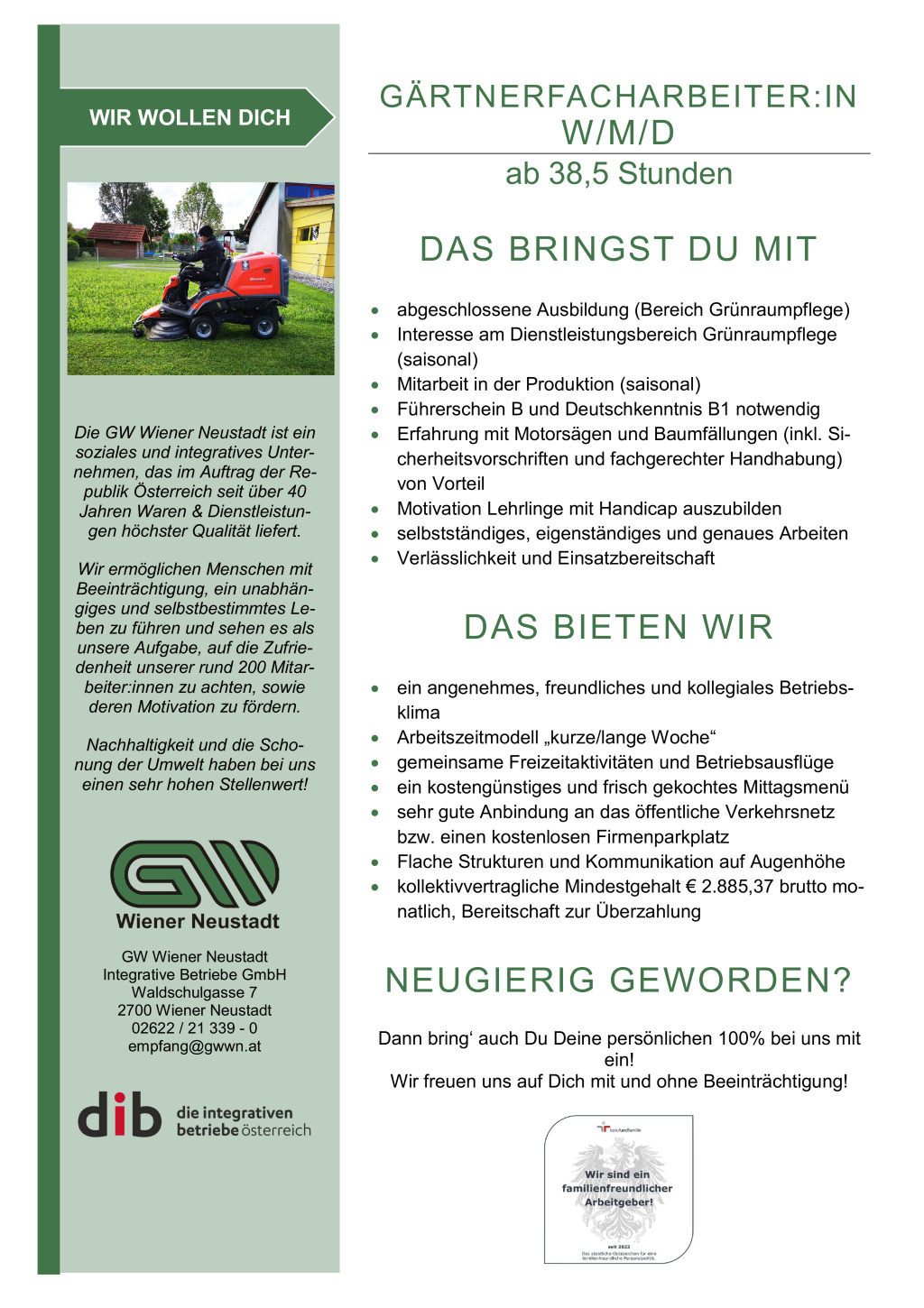 Gartenfacharbeiter:in (W/M/D)