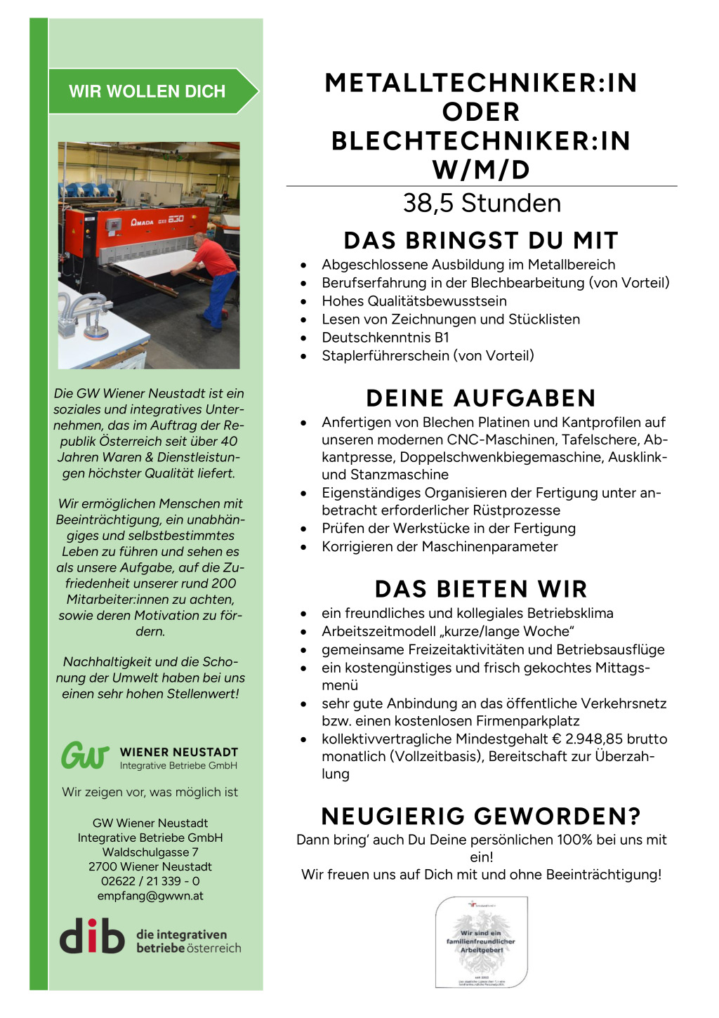 Metalltechniker:in oder Blechtechniker:in