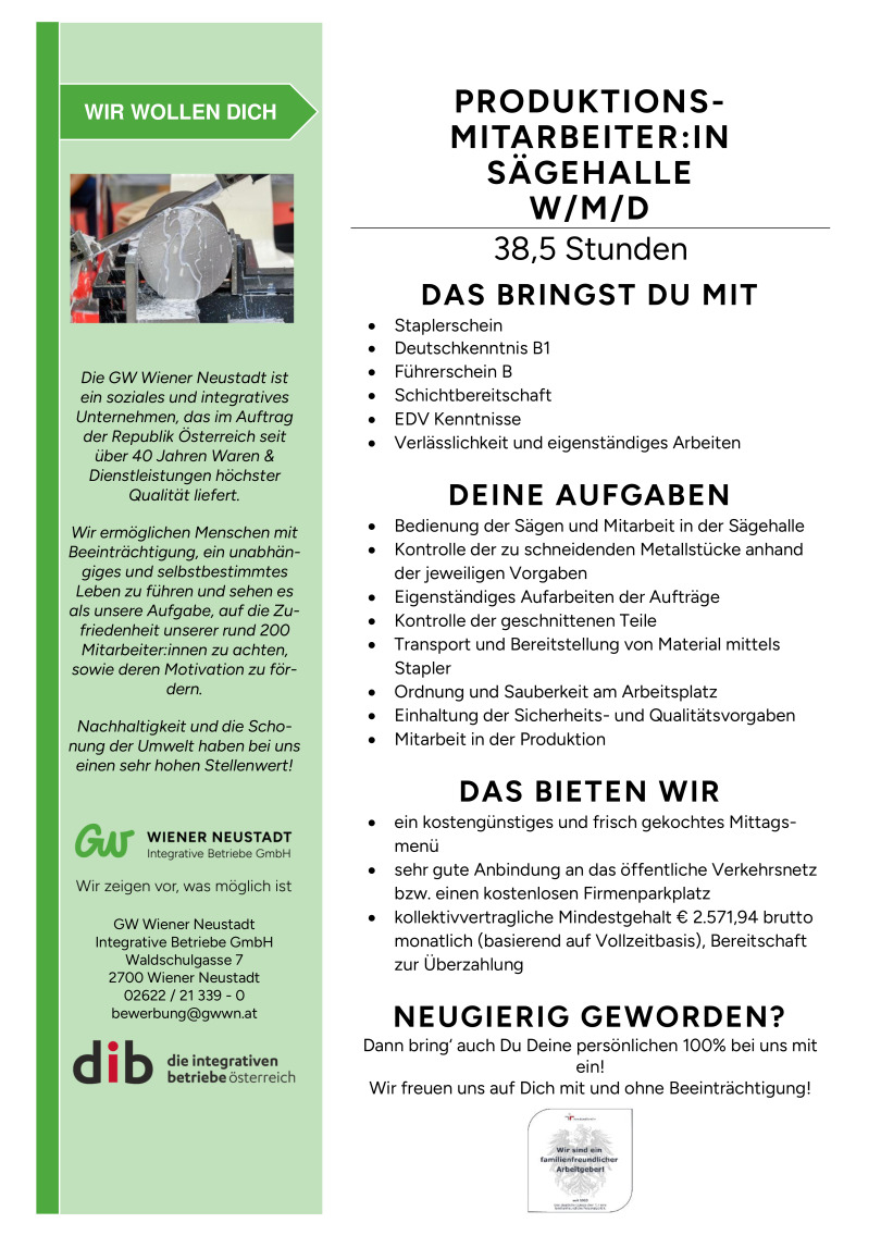 Produktionsmitarbeiter:in Sägehalle (m/w/d)