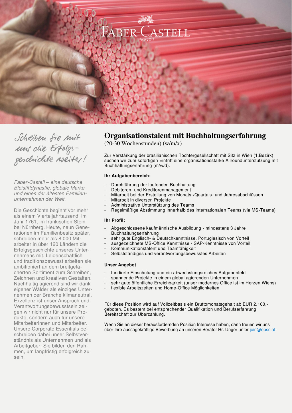 Organisationstalent mit Buchhaltungserfahrung (Teilzeit)