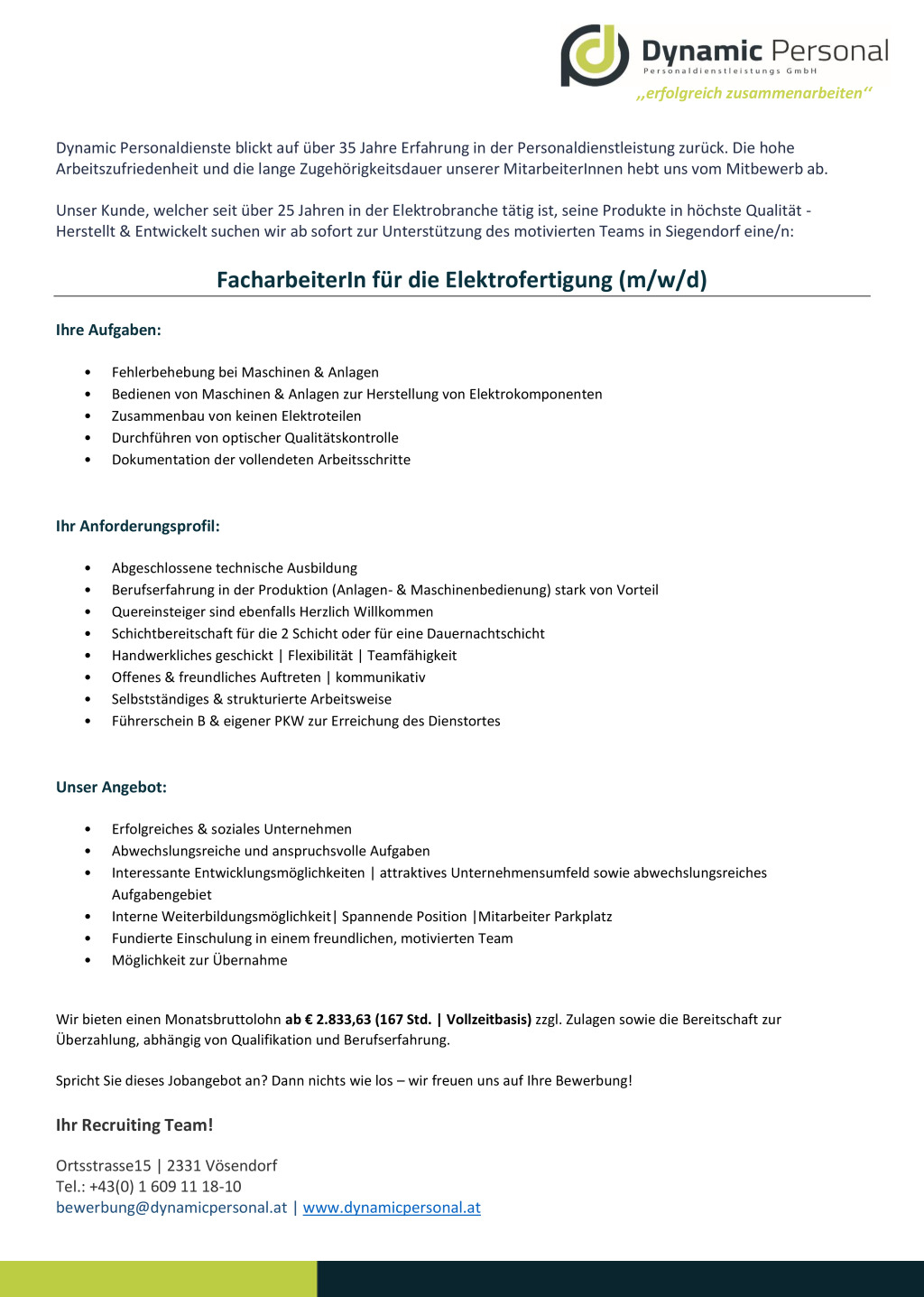 FacharbeiterIn für die Elektrofertigung (m/w/d)