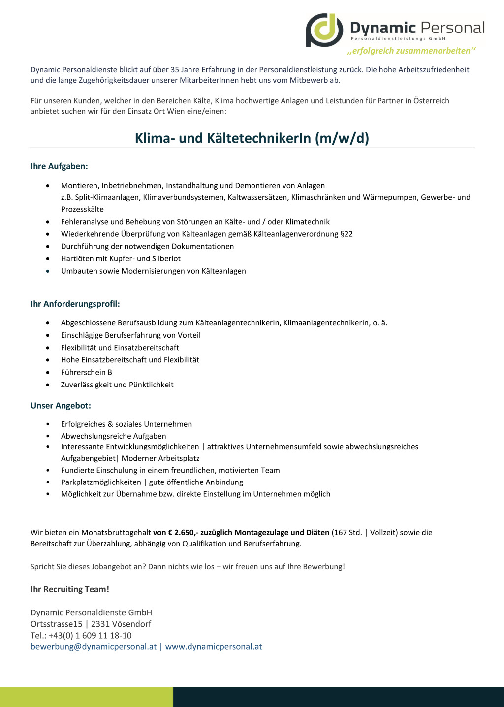 Klima- und KältetechnikerIn (m/w/d)