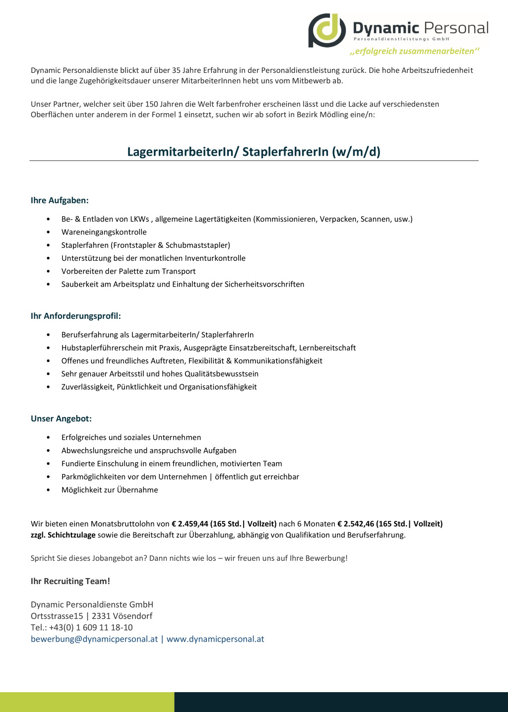 LagermitarbeiterIn / StaplerfahrerIn (w/m/d)