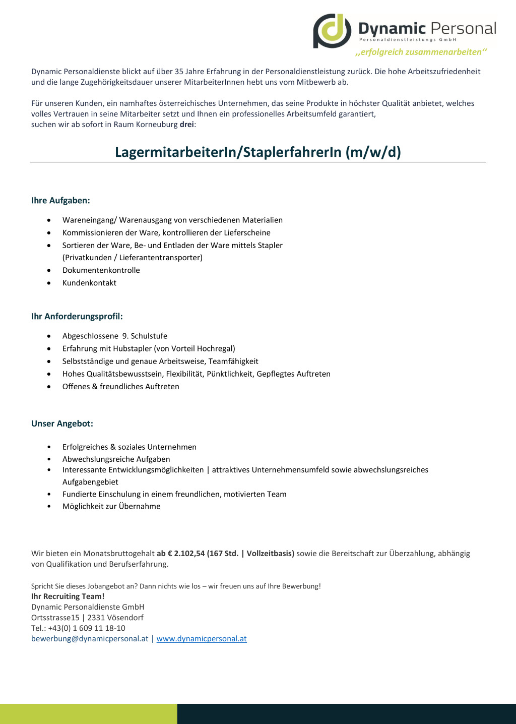 LagermitarbeiterIn/StaplerfahrerIn (m/w/d)