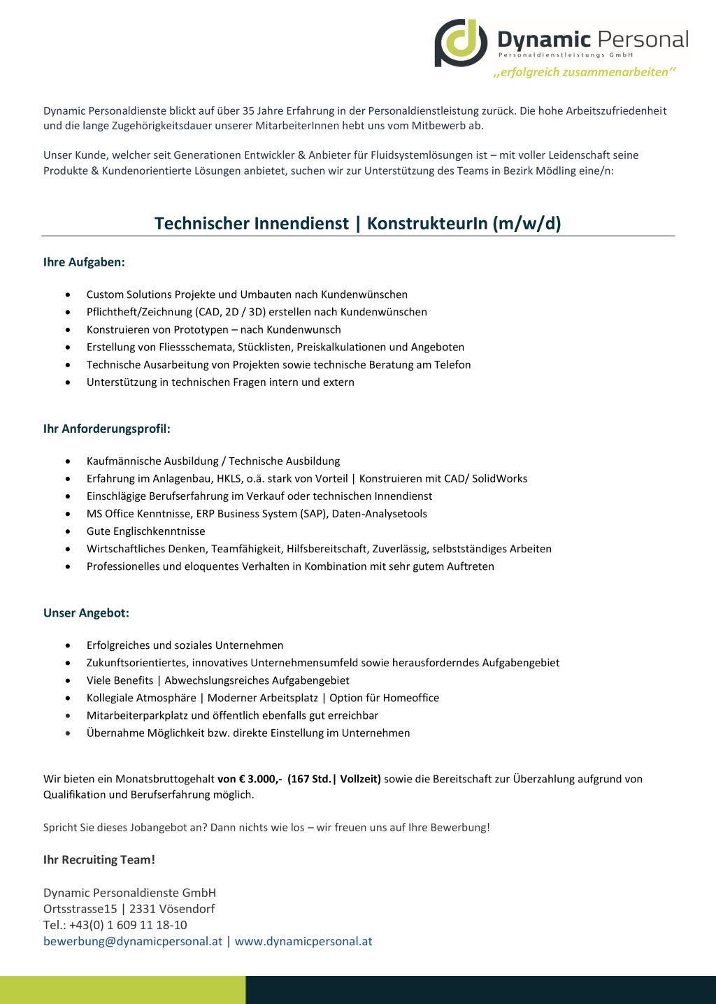 Technischer Innendienst / KonstrukteurIn