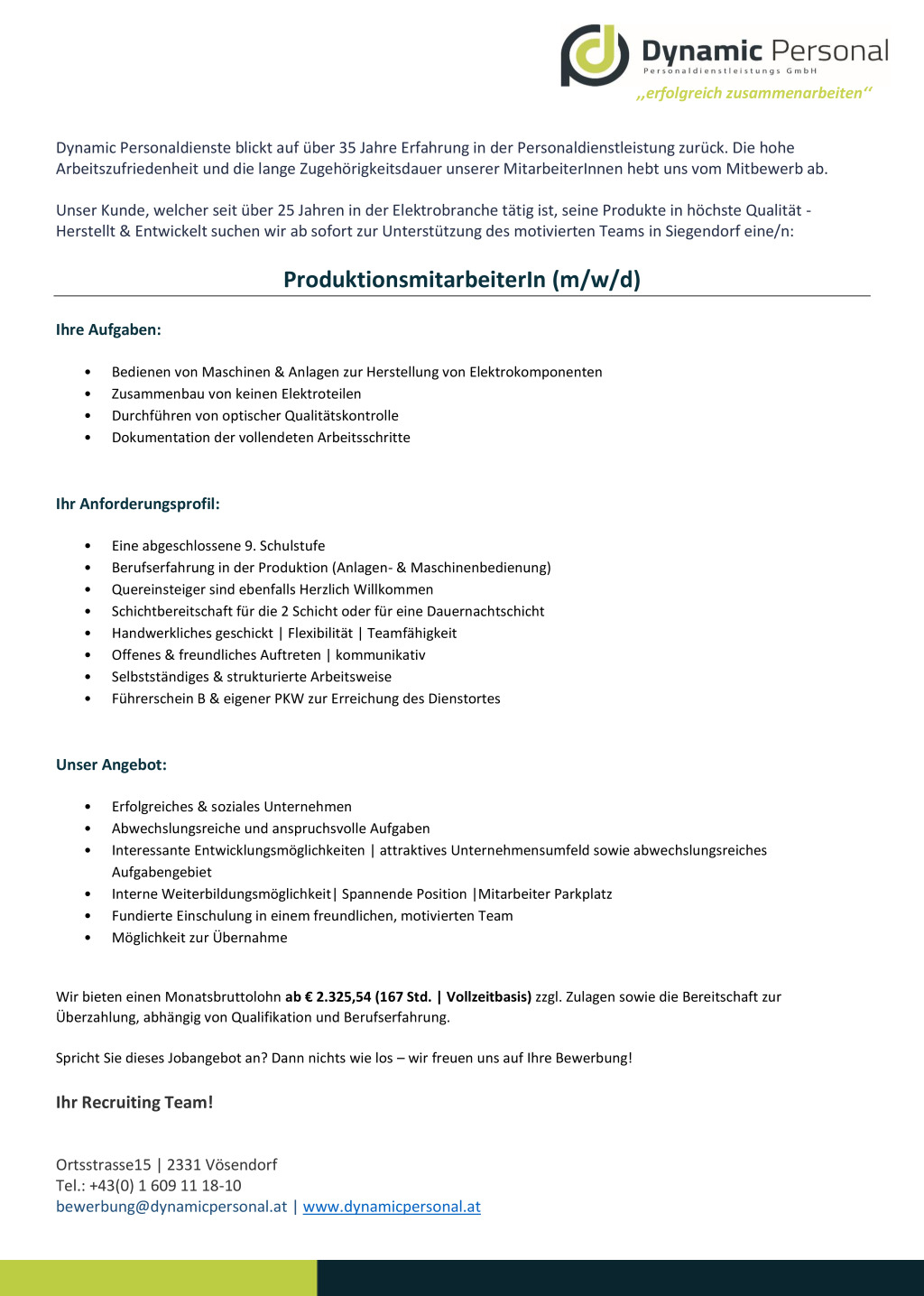 ProduktionsmitarbeiterIn (m/w/d)
