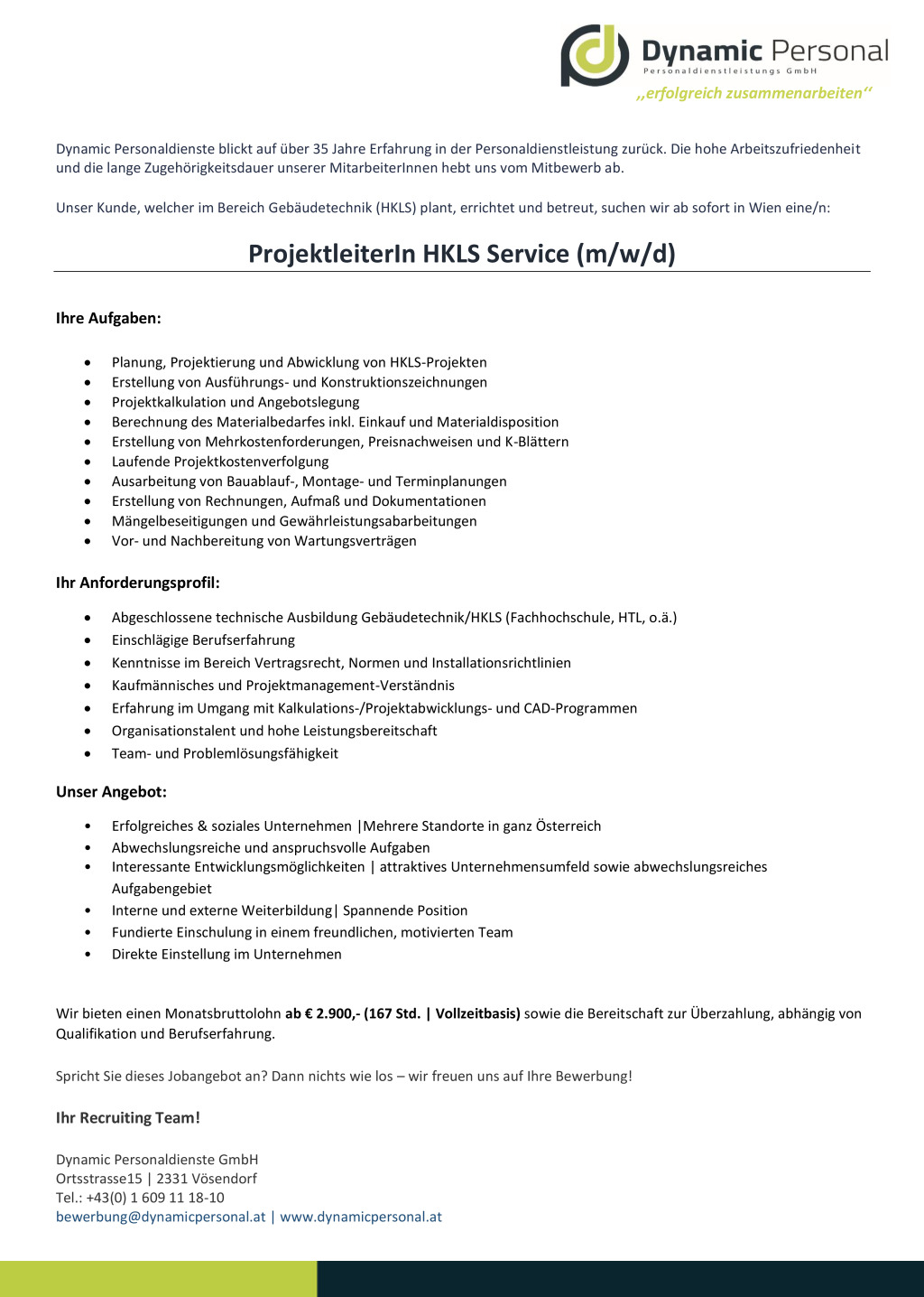 ProjektleiterIn HKLS Service (m/w/d)