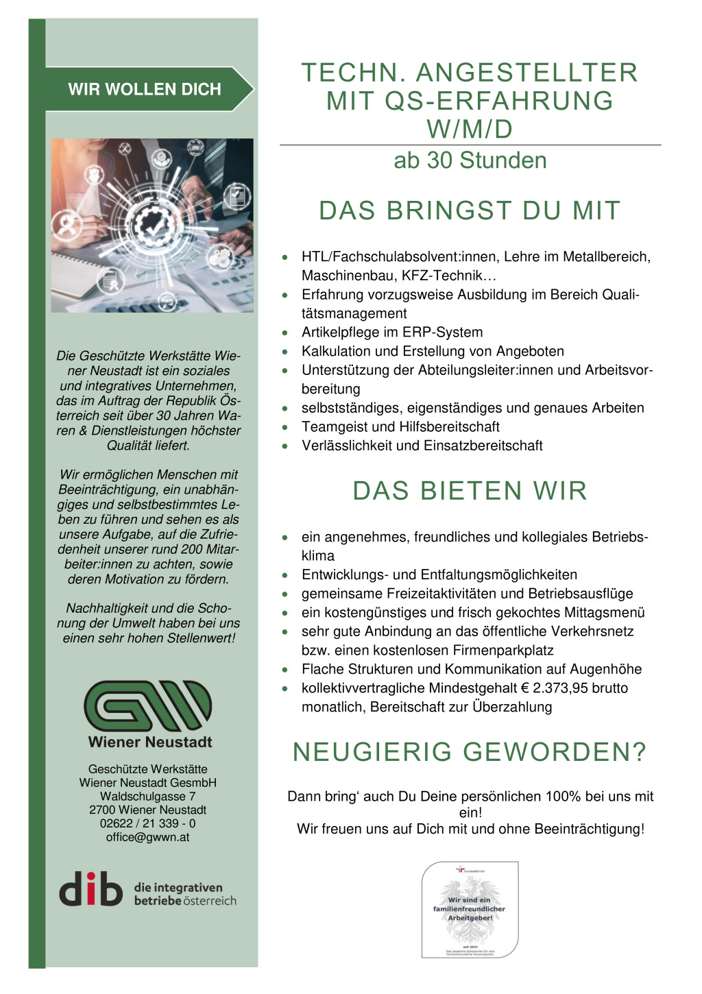 Techn. Angestellte:n mit QS (Metallbereich) (w/m/d)