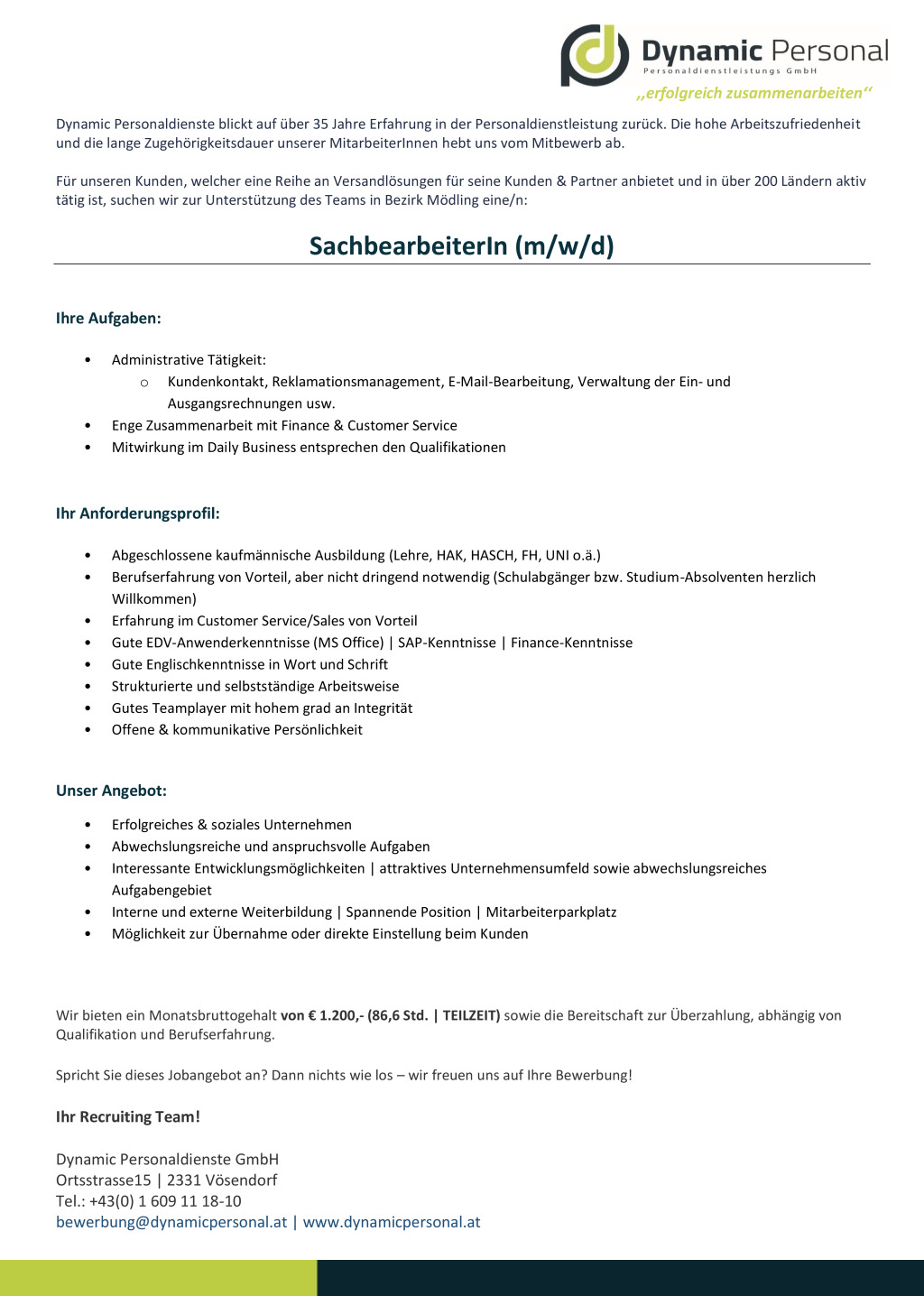 SachbearbeiterIn (m/w/d)