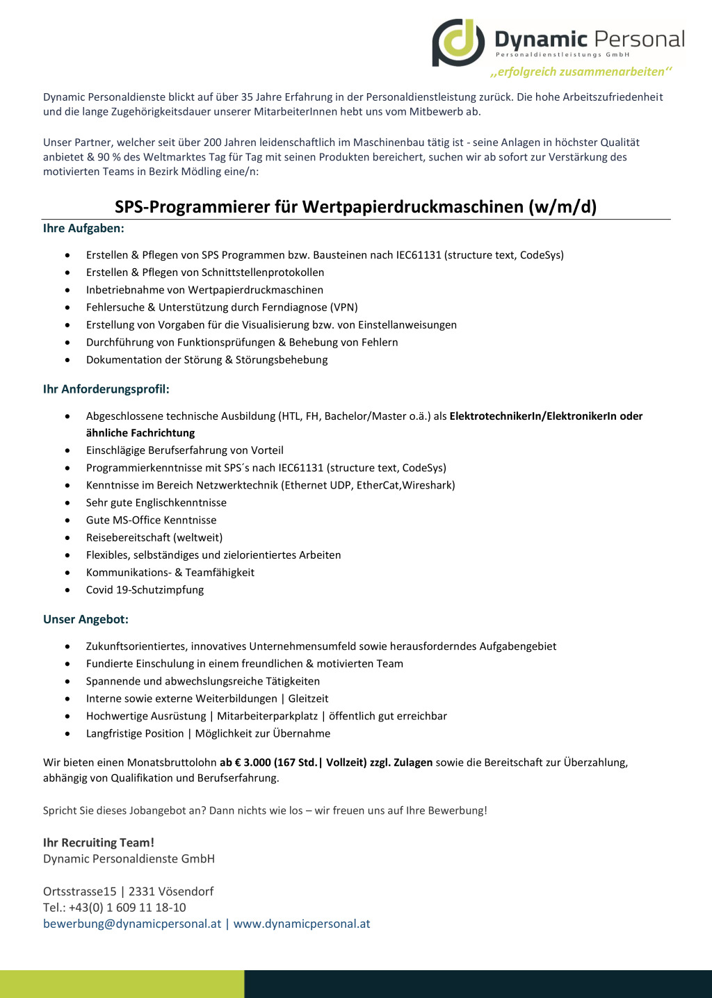 SPS-Programmierer für Wertpapierdruckmaschinen (w/m/d)