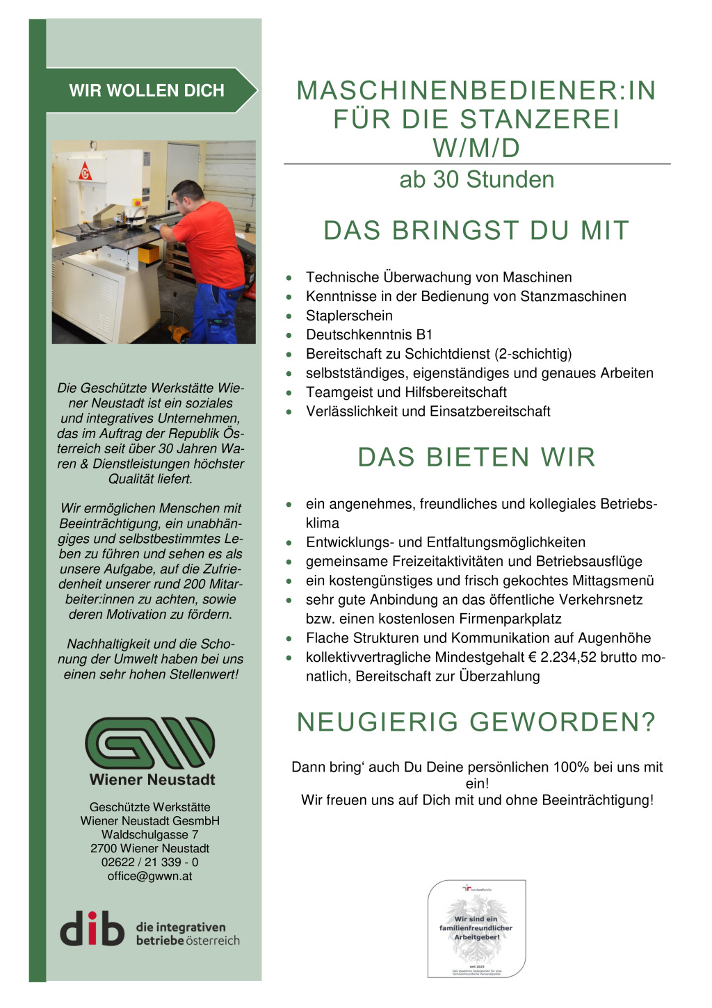 Maschinenbediener:in für die Stanzerei w/m/d