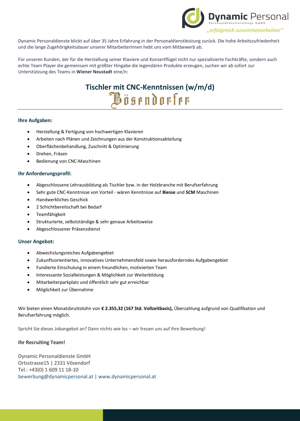 Tischler mit CNC-Kenntnissen (w/m/d)