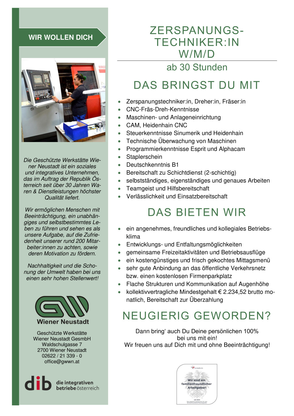 ZerspanungstechnikerIn:in (w/m/d)